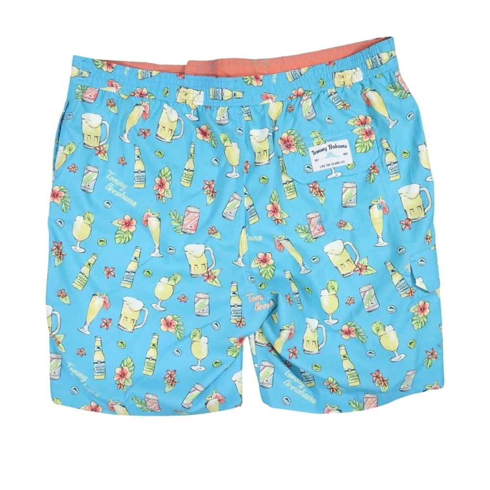 Tommy Bahama Tommy Brewhama Swim Trunks Mens XL Blue Beer Print 9in Board Shorts